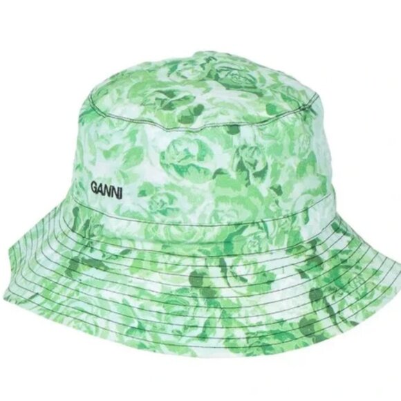 GANNI Leopard Animal Print / Green Floral Reversible Bucket Hat - Picture 3 of 3